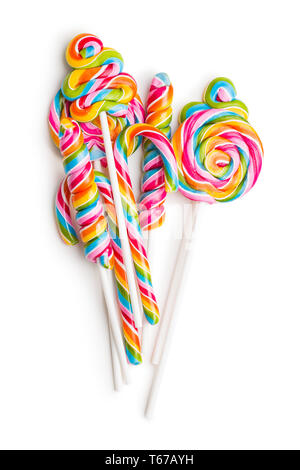 Set of colorful lollipops isolated on white background. Swirl lollipops. Stock Photo