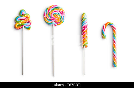 Set of colorful lollipops isolated on white background. Swirl lollipops. Stock Photo