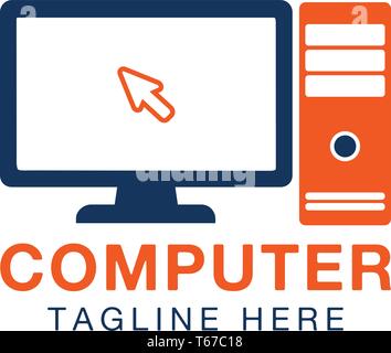 Computer logo with Monitor and CPU symbol Stock Vector