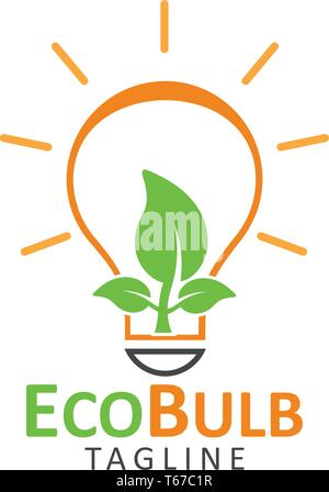 Eco green energy logo. Plant growing inside light bulb. Stock Vector