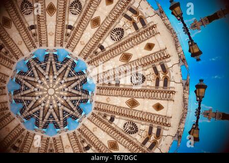 Paris, France, Notre Dame cathedral. Image created using a kaleidoscope filter. May 2018. Stock Photo