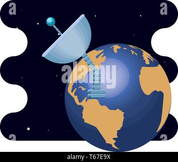 earth planet with satellite scene space vector illustration design Stock Vector