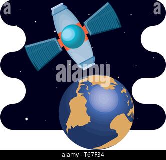 earth planet with satellite scene space vector illustration design Stock Vector