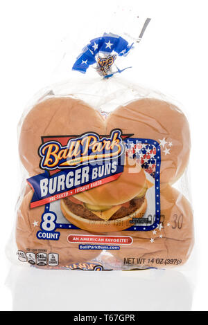 Winneconne, WI -  22 April 2019: A package of Ball Park burger buns on an isolated background Stock Photo