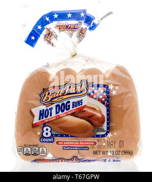 Winneconne, WI -  22 April 2019: A package of Ball Park hot dogs buns on an isolated background Stock Photo