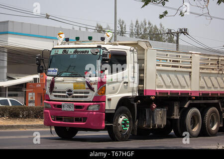 Chiangmai, Thailand - April 18 2019:  Trailer Dump truck of Thanachai Company. On road no.1001, 8 km from Chiangmai city. Stock Photo