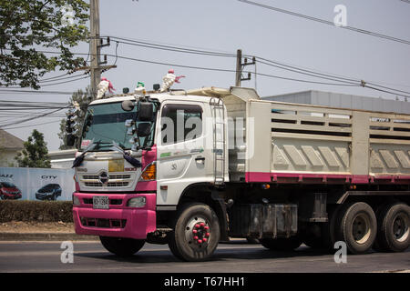 Chiangmai, Thailand - April 18 2019:  Trailer Dump truck of Thanachai Company. On road no.1001, 8 km from Chiangmai city. Stock Photo