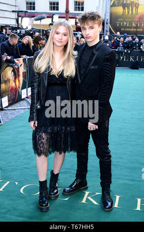 Lola Thatcher (left) and Ty Tennant attending the UK premiere of Tolkien held at Curzon Mayfair, London Stock Photo