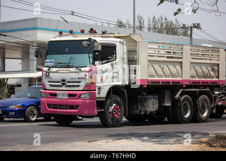 Chiangmai, Thailand - April 18 2019:  Trailer Dump truck of Thanachai Company. On road no.1001, 8 km from Chiangmai city. Stock Photo