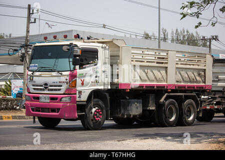 Chiangmai, Thailand - April 18 2019:  Trailer Dump truck of Thanachai Company. On road no.1001, 8 km from Chiangmai city. Stock Photo