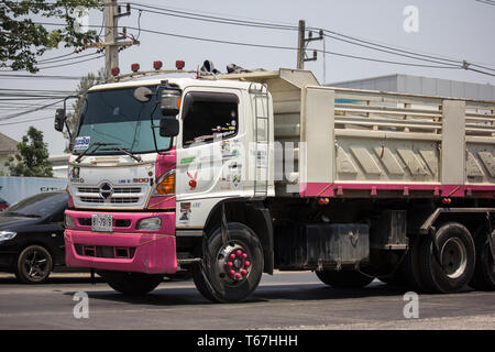 Chiangmai, Thailand - April 18 2019:  Trailer Dump truck of Thanachai Company. On road no.1001, 8 km from Chiangmai city. Stock Photo