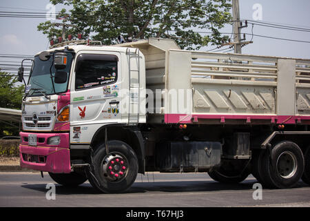 Chiangmai, Thailand - April 18 2019:  Trailer Dump truck of Thanachai Company. On road no.1001, 8 km from Chiangmai city. Stock Photo