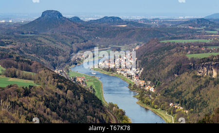 View from Kipphorn in Saxon Switzerland on the elbe valley. Stock Photo