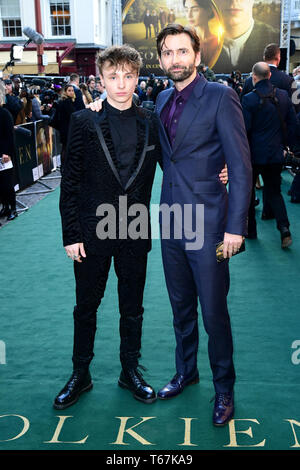 Ty Tennant (left) and David Tennant attending the UK premiere of Tolkien held at Curzon Mayfair, London Stock Photo