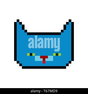 Cute pixel white cat head. Animal 8 bit icon. Kitten with blue eyes ...