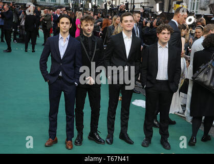 (left to right) Adam Bregman, Ty Tennant, Harry Gilby and Albie Marber attending the Tolkien UK premiere held at the Curzon Mayfair, London. Stock Photo