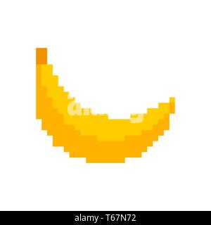 Banana pixel art. fruit pixelated. Old game graphics. 8 bit Big Vector illustration Stock Vector
