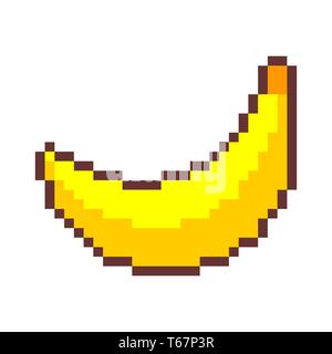 Banana pixel art. fruit pixelated. Old game graphics. 8 bit Big Vector illustration Stock Vector