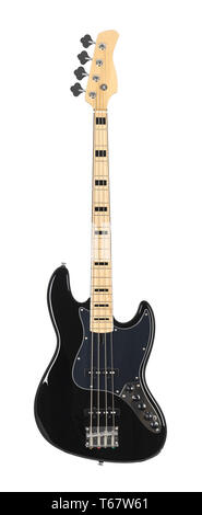 Black Electric Bass Guitar Isolated on White Background Stock Photo