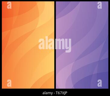 Set of Vertical Abstract Backgrounds with colorful wavy pattern. Orange and Violet backdrop for smartphone app or wallpaper in style awesome design. Stock Vector