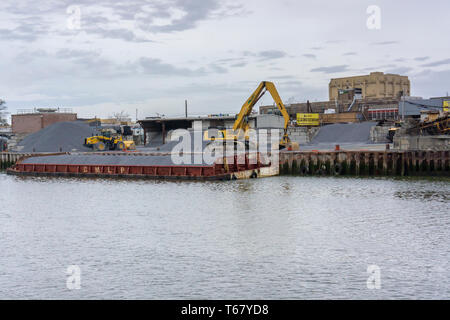 Industry and development around Flushing Creek in the Flushing neighborhood of Queens in New York on Saturday, April 20, 2019. (Â© Richard B. Levine) Stock Photo