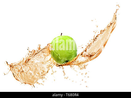 Green apple with water splash, isolated Stock Photo