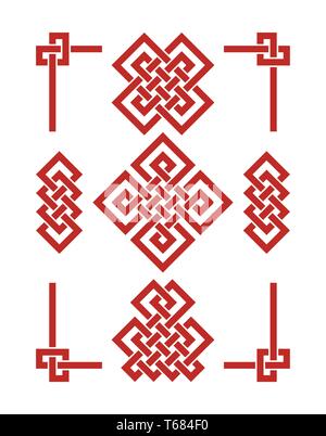 Endless Auspicious knots set. China ornament - symbol of Tibet, Eternal ...