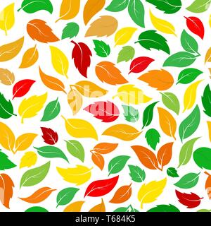 Seamless pattern of leaves of different plants in summer and autumn colors. Ideal for textiles, packaging, paper printing, simple backgrounds and text Stock Vector