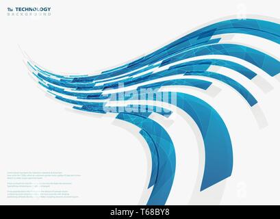 Abstract curved blue technology stripe lines square geometric background. You can use for cover design of futuristic, ad, poster, print, book, artwork Stock Vector
