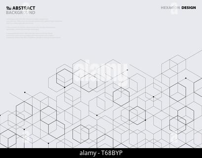 Abstract black hexagon pattern design on white background. You can use for cover design, business template, artwork, tech print, annual report. Stock Vector