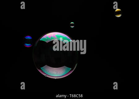 Soap Bubbles On A Black Background Stock Photo