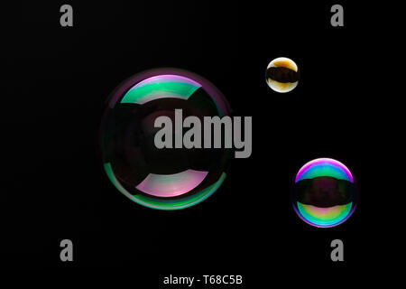 Soap Bubbles On A Black Background Stock Photo