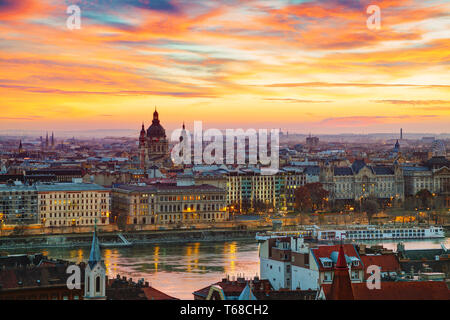 Overview of Budapest with St Stephen (St Istvan) Basilica Stock Photo