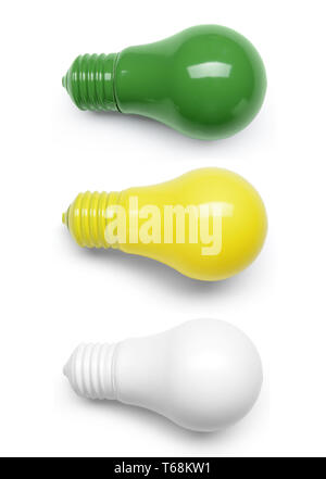 Different painted light bulbs on white background Stock Photo