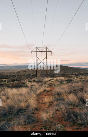 Power lines at sunset in the Blue Mountains of Australia Stock Photo ...