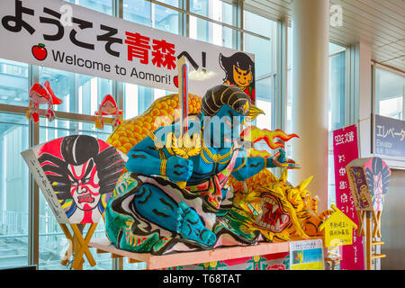 Aomori, Japan - April 22 2018: Example of floats lantern that used in Nebuta Festival displayed at Shin Aomori Station in Aomori Stock Photo