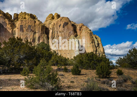 Inscription Rock towers over the pinyon-juniper forest of El Morro National Monument, New Mexico, USA Stock Photo