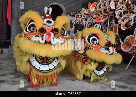 Lion heads, costume of traditional lion dance, Hong Kong Stock Photo