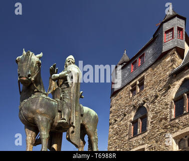 Burg Castle with equestrian statue of archbishop Engelbert II , Solingen, Germany Stock Photo