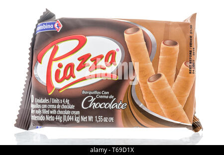 Winneconne, WI -  28 April 2019: A package of Colombina piazza chocolate wafer rolls on an isolated background Stock Photo