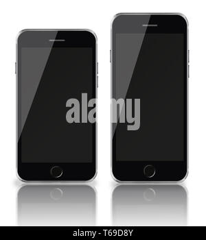 Mobile smart phones with black screen isolated on white background ...