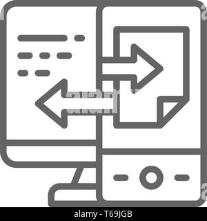 Device data transfer, file synchronization line icon. Stock Vector