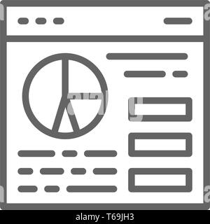 Browser statistics, website traffic, webpage with chart pie line icon. Stock Vector