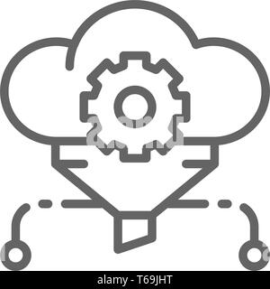 Cloud filter, big data, service database line icon. Stock Vector