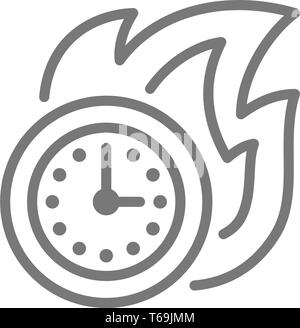 Fire with clock, deadline, time-limit line icon. Stock Vector