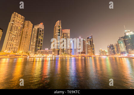 Dubai - JANUARY 10, 2015: Marina district on January 10 in UAE, Dubai. Marina district is popular residential area in Dubai Stock Photo