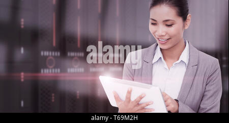 Composite image of close up of a laughing customer service agent using headset Stock Photo