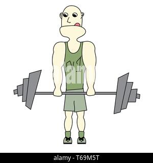 Funny concentrated weightlifter cartoon vector. Stock illustration Stock Vector