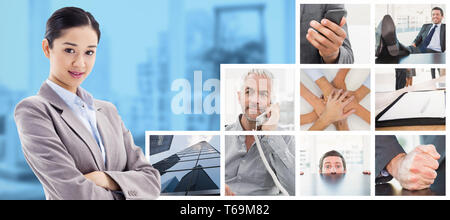 Composite image of portrait of a beautiful businesswoman posing with the arms crossed Stock Photo