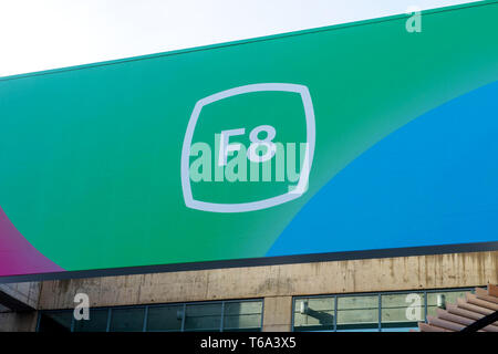 San Jose, USA. 30th Apr, 2019. The logo of the Facebook developer conference F8 is emblazoned above an entrance to the McEnery Convention Center. Credit: Andrej Sokolow/dpa/Alamy Live News Stock Photo